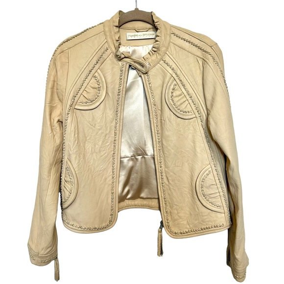 Munthe plus Simonsen Leather Jacket Sz 6 Cream - Picture 6 of 12